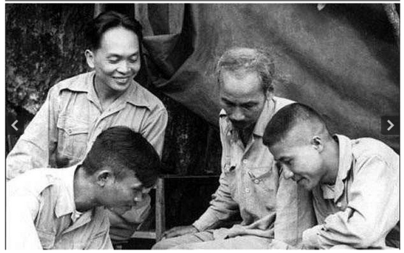 Vo Nguyen Giap (top left) with Ho Chi Minh (center) and other commanders, 1950