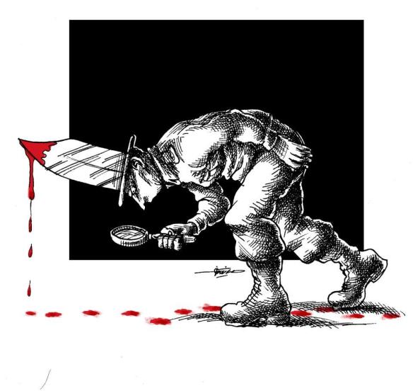 On the killer's trail: Cartoon by Mana Neyestani