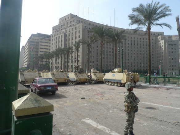 Soldiers in front of the Mugamma in Midan Tahrir, January 2011, by Joseph Hill