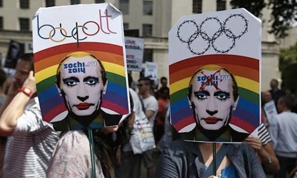 Brief shining boycott: Activists protest Russian homophobia in central London, December, 2013. Photo: Lefteris Pitarakis/AP Dec 2013