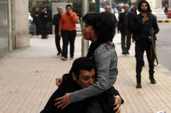 Shaimaa el-Sabbagh dying in Tahrir Square after police shot her, Cairo, January 24, 2015