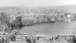 Caldwell, county seat of Noble County, Ohio, in a photograph from ca. 1886-88